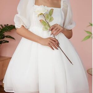 Elegant White Puff Sleeve Dress